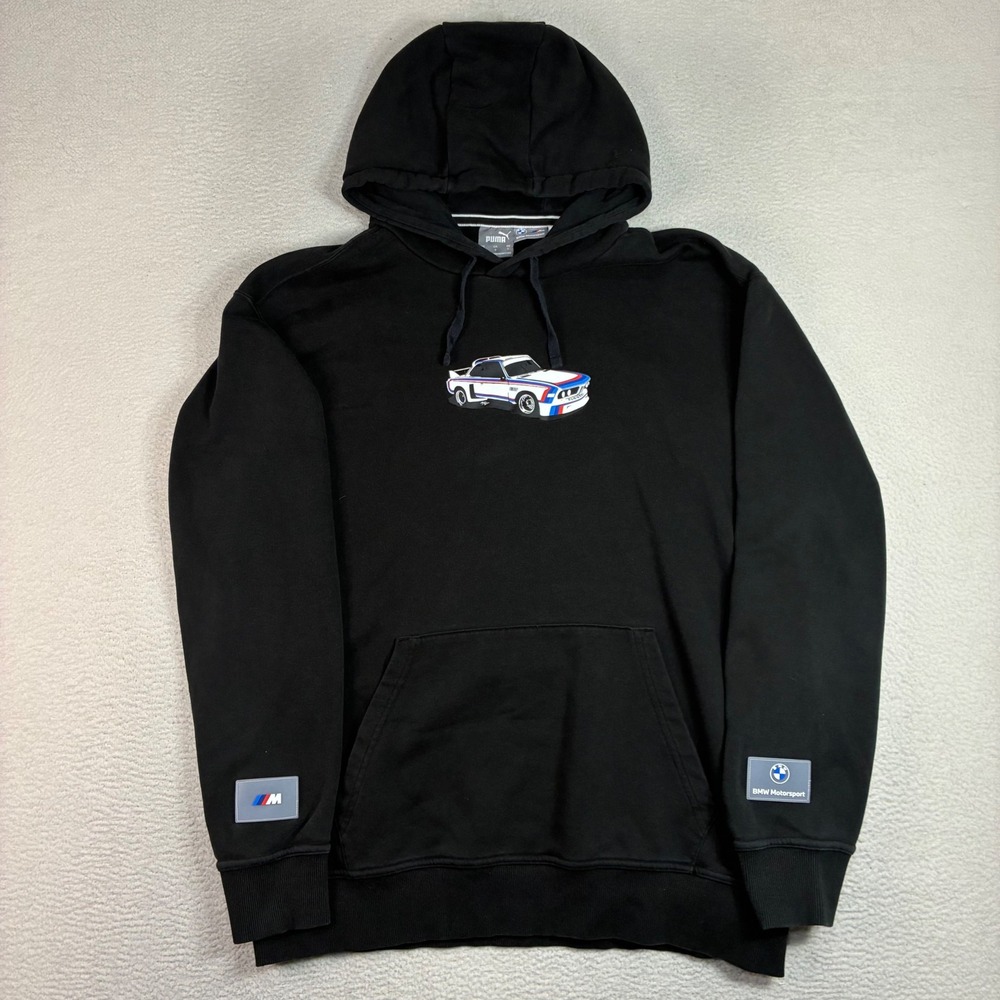 Puma BMW Motorsport Hoodie Men L Black Car Graphic Sweatshirt Pullover